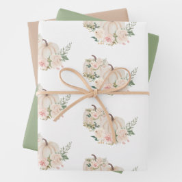 Pompoenen Floral Herfst Beige Sage Inpakpapier Vel