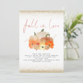 Pompoenen Florals Gold Glitter Herfst in Love Wedd Kaart (Staand voorkant)