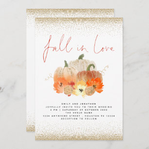 Pompoenen Florals Gold Glitter Herfst in Love Wedd Kaart