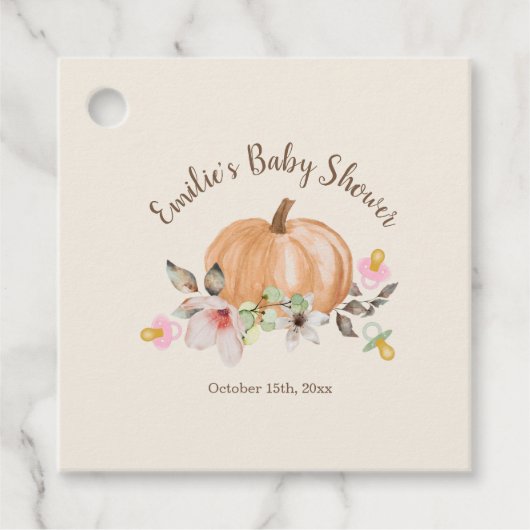 Pompoenen & Fopspenen Bloemen Herfst Baby shower Bedankjes Labels (Voorkant)