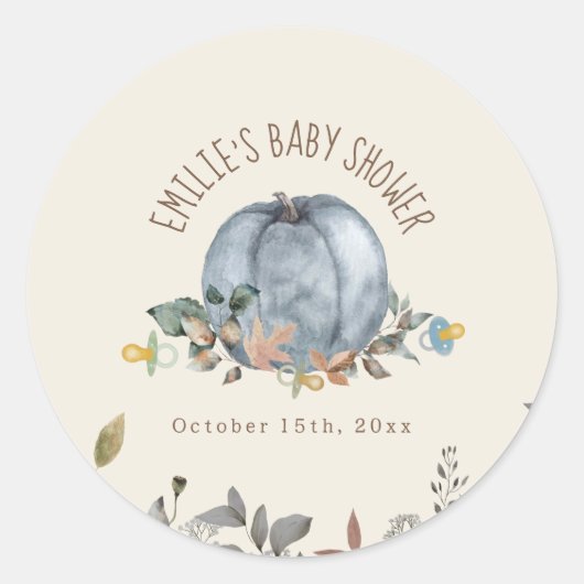 Pompoenen Fopspenen Herfst Boy Baby shower Ronde Sticker (Voorkant)
