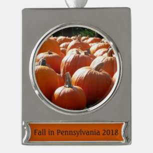 Pompoenen Foto voor Herfst, Halloween of Thanksgiv Verzilverd Banner Ornament