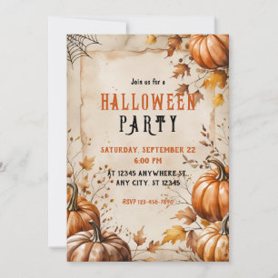 pompoenen, gedroogde bladeren, Halloween Party Kaart