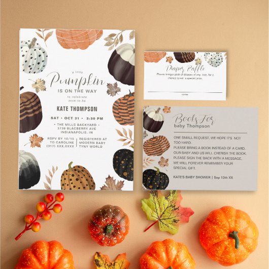 Pompoenen Geslacht Neutral Luier Raffle Baby showe Informatiekaartje