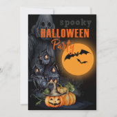 Pompoenen, Ghost en Moon Halloween Party Kaart (Voorkant)
