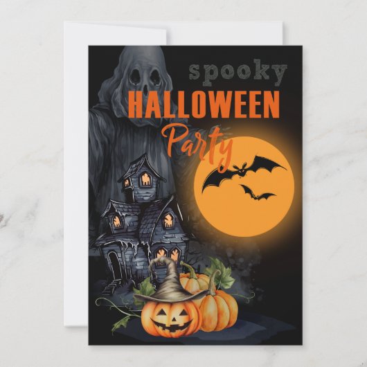 Pompoenen, Ghost en Moon Halloween Party Kaart (Voorkant)
