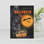 Pompoenen, Ghost en Moon Halloween Party Kaart (Staand voorkant)