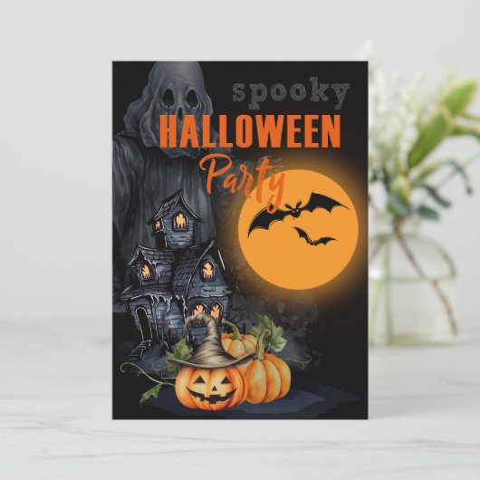 Pompoenen, Ghost en Moon Halloween Party Kaart (Staand voorkant)