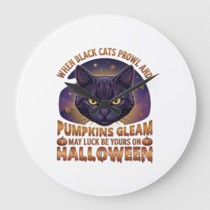 Pompoenen Glanzen Halloween Zwarte Kat Vallende Bl Grote Klok