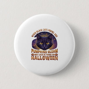 Pompoenen Glanzen Halloween Zwarte Kat Vallende Bl Ronde Button 5,7 Cm