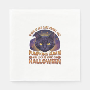Pompoenen Glanzen Halloween Zwarte Kat Vallende Bl Servet