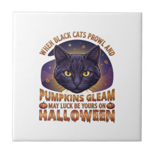 Pompoenen Glanzen Halloween Zwarte Kat Vallende Bl Tegeltje