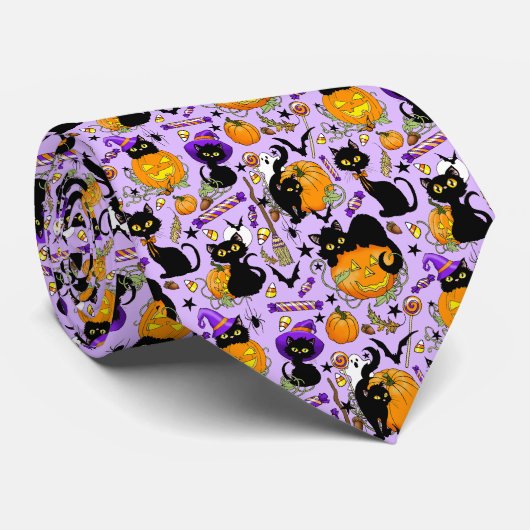 Pompoenen Halloween Snoep Black Cats Stropdas (Opgerold)