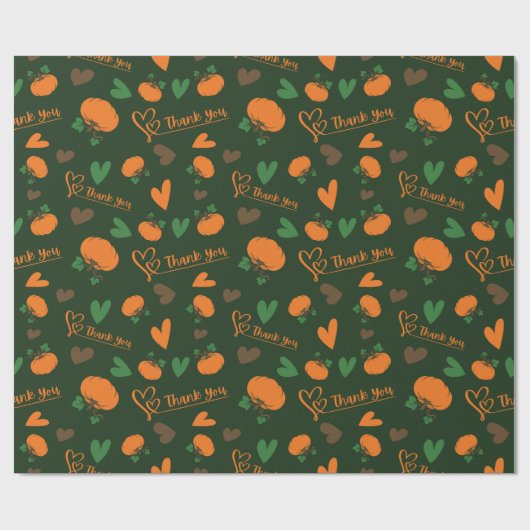 Pompoenen Hart en Dank U Thanksgiving Naadloos Cadeaupapier (Vlak)