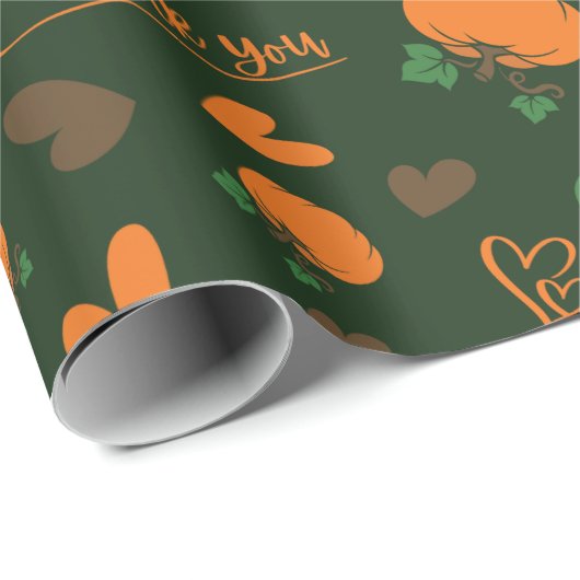 Pompoenen Hart en Dank U Thanksgiving Naadloos Cadeaupapier (Rol Hoek)