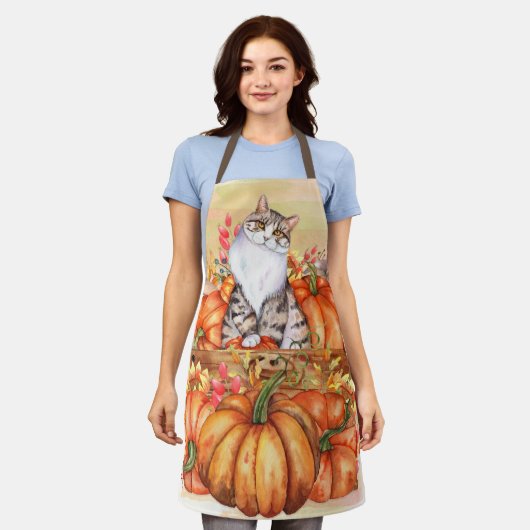 Pompoenen Herfst Oogst Kat Schort (Gedragen)
