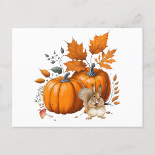 Pompoenen, herfstbladeren en eekhoorn briefkaart
