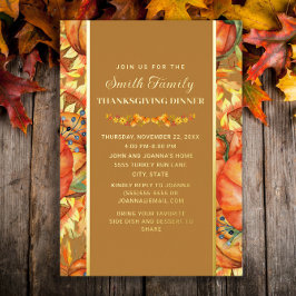 Pompoenen Herfstbladeren Thanksgiving-diner Folie Uitnodiging