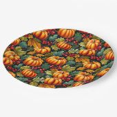 Pompoenen in de bladeren met bessen papieren bordje (Gekanteld)