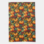 Pompoenen in de bladeren met bessen theedoek (Verticaal)