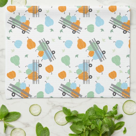 Pompoenen in een wastafel blauw Sinaasappel Theedoek (Gevouwen)