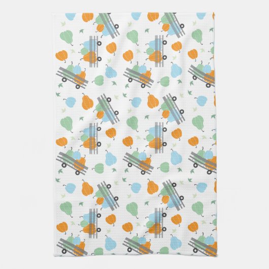 Pompoenen in een wastafel blauw Sinaasappel Theedoek (Verticaal)