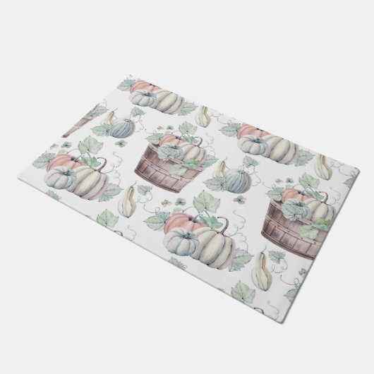 Pompoenen in Houten Emmer in Zachte Waterverven Deurmat (Schuin)