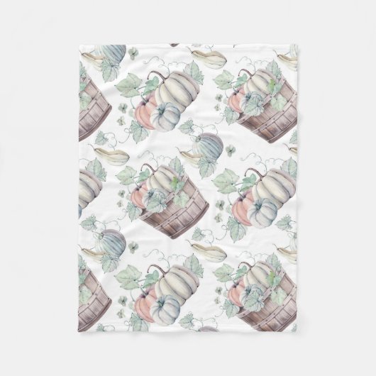 Pompoenen in Houten Emmer in Zachte Waterverven Fleece Deken (Voorkant)