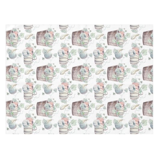 Pompoenen in Houten Emmer in Zachte Waterverven Tafelkleed (Voorkant (Horizontaal))