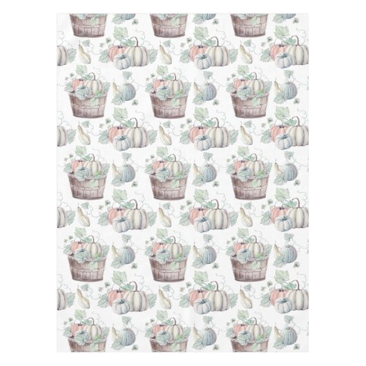 Pompoenen in Houten Emmer in Zachte Waterverven Tafelkleed (Voorkant)