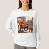 Pompoenen in venster wit T-shirt met lang Sleeve (Voorkant)