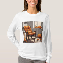 Pompoenen in venster wit T-shirt met lang Sleeve