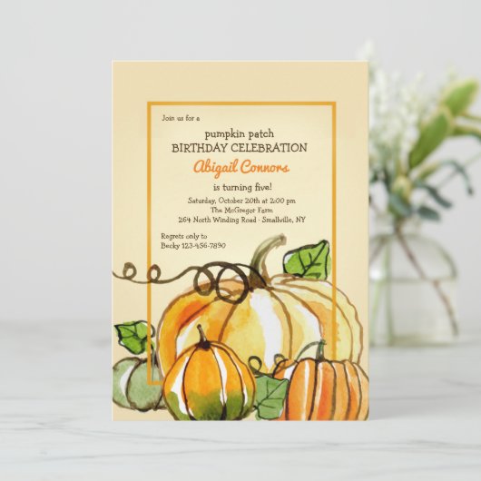 Pompoenen in Waterverf Uitnodiging (Staand voorkant)