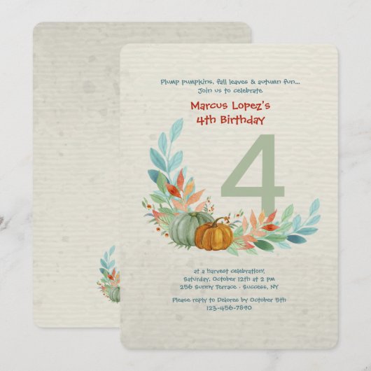 Pompoenen in Waterverf verjaardagsuitnodiging Kaart (Voorkant / Achterkant)