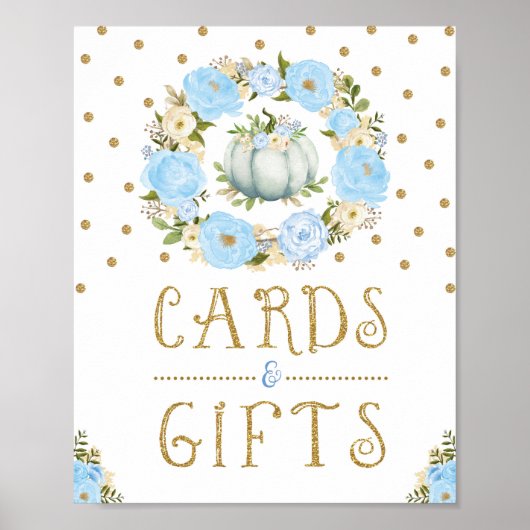 Pompoenen, Kaarten en gifts Boy Baby shower Blue F Poster (Voorkant)