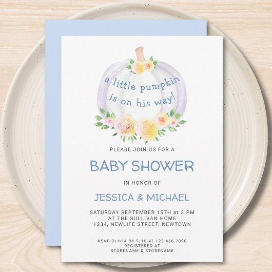 Pompoenen Koys Blue Baby shower Kaart
