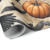 Pompoenen, kraaien en vleermuizen Halloween-patroo Cadeaupapier (Rol Hoek)