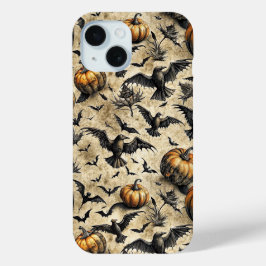 Pompoenen, Kraaien en Vleermuizen Halloween Patroo iPhone 15 Case