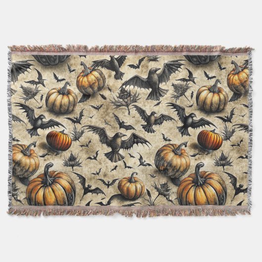 Pompoenen, kraaien en vleermuizen Halloween patroo Deken (Voorkant)