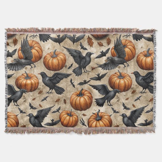 Pompoenen, kraaien en vleermuizen Halloween-patroo Deken (Voorkant)