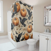 Pompoenen, kraaien en vleermuizen Halloween-patroo Douchegordijn (In situ)