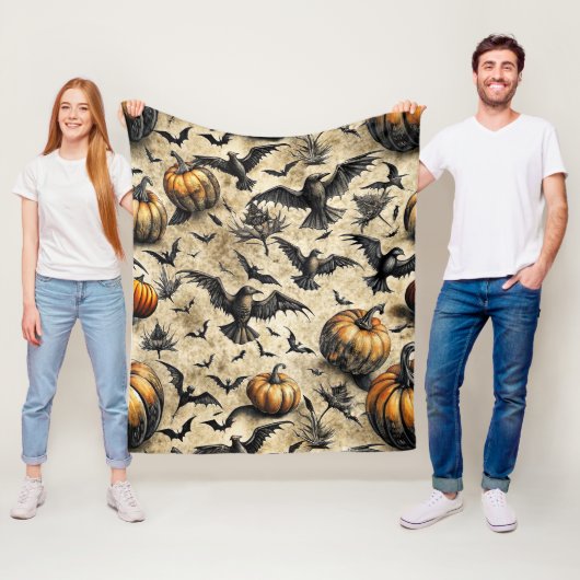 Pompoenen, kraaien en vleermuizen Halloween patroo Fleece Deken (In situ)
