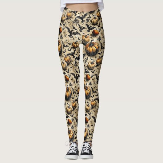 Pompoenen, kraaien en vleermuizen Halloween patroo Leggings (Voorkant)