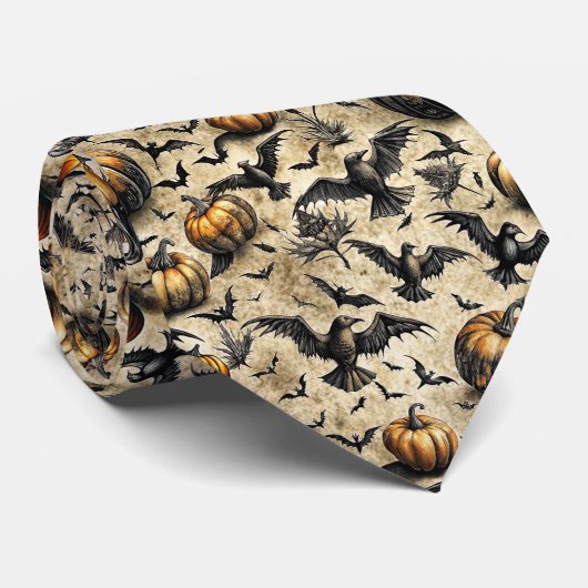 Pompoenen, kraaien en vleermuizen Halloween patroo Stropdas (Opgerold)