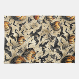 Pompoenen, kraaien en vleermuizen Halloween patroo Theedoek