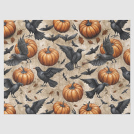Pompoenen, kraaien en vleermuizen Halloween-patroo Tissuepapier