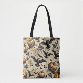 Pompoenen, kraaien en vleermuizen Halloween patroo Tote Bag