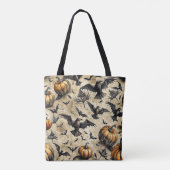 Pompoenen, kraaien en vleermuizen Halloween patroo Tote Bag (Achterkant)