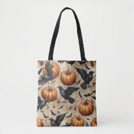 Pompoenen, kraaien en vleermuizen Halloween-patroo Tote Bag