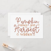 Pompoenen kussen en oogst wenst kaart (Voorkant / Achterkant in situ)